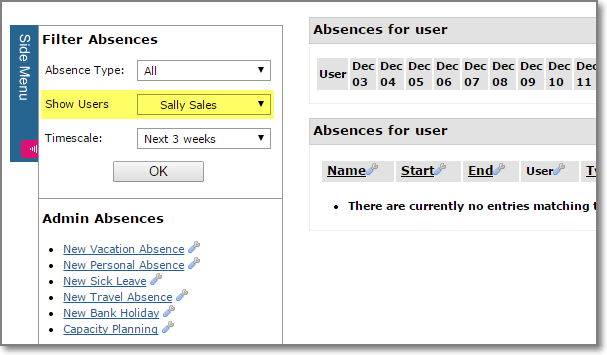 Absence Management - Select Users