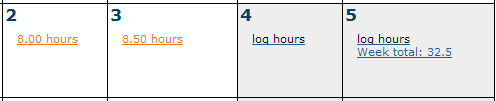 Timesheet requrested hours are displayed in orange