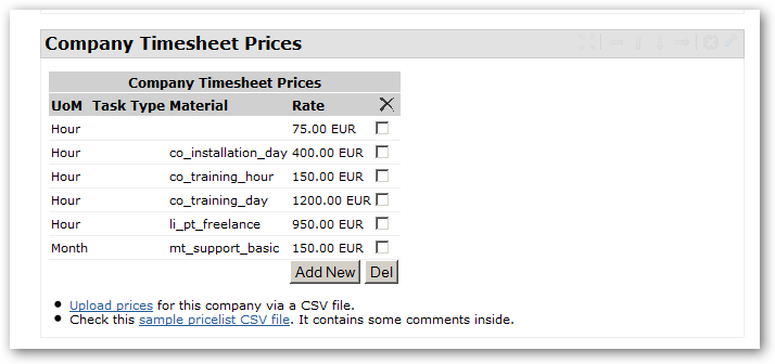 Company Timesheet Prices